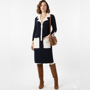 Givenchy Vintage Navy 100%Wool Blazer Style sweater  Dress logo Button Pockets L